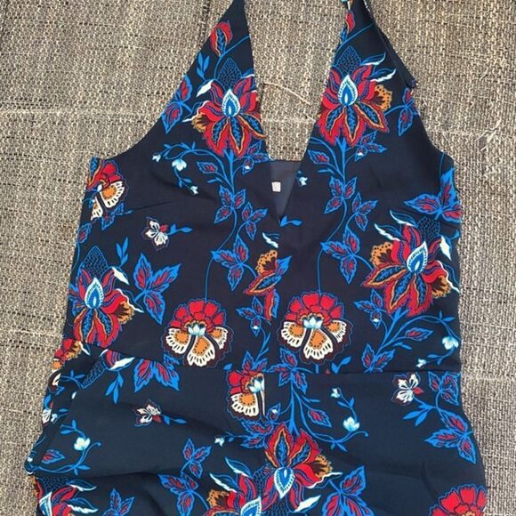 H&M Blue Floral Patterned Halter Jumpsuit - Picture 3 of 11